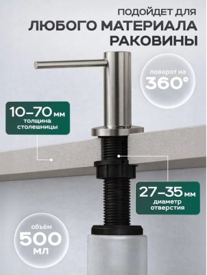Дозатор для моющего средства или мыла на кухню встраиваемый